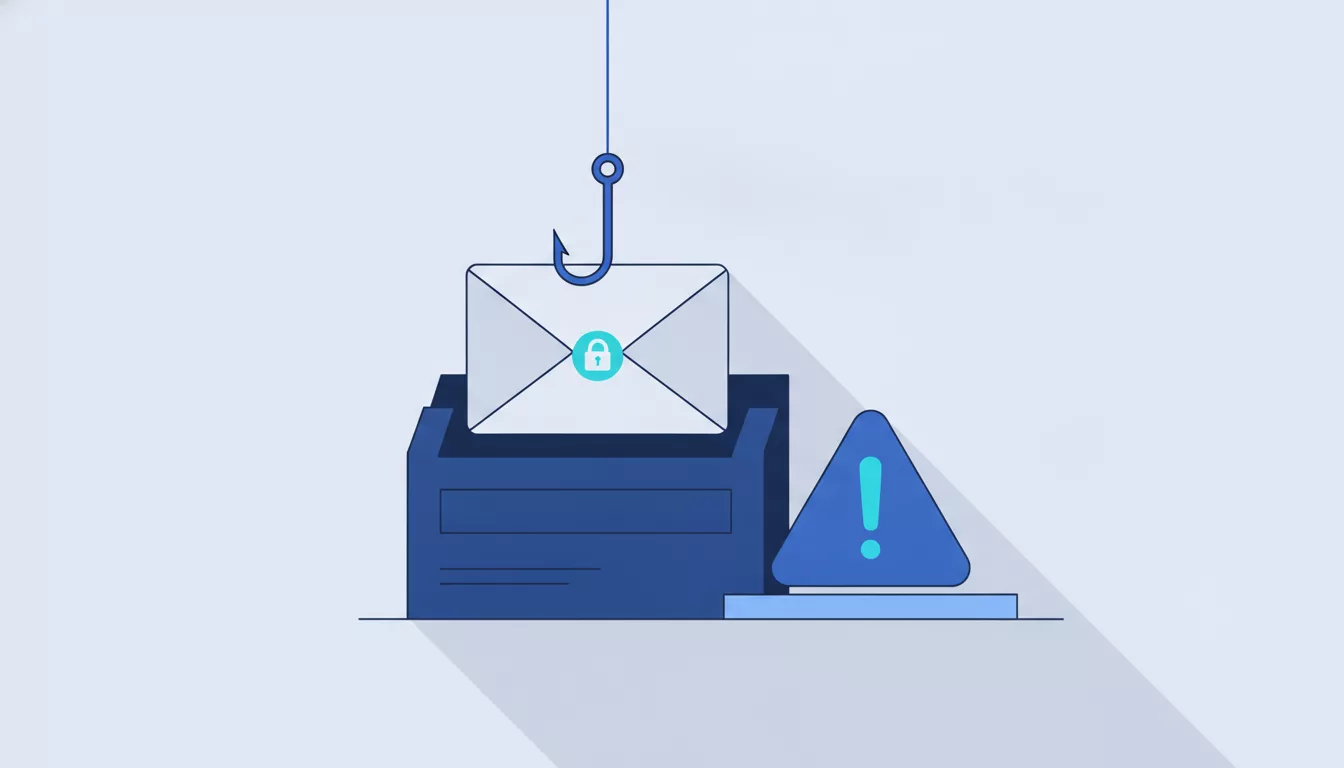 Illustration d'un hameçon accroché à une enveloppe de courrier électronique